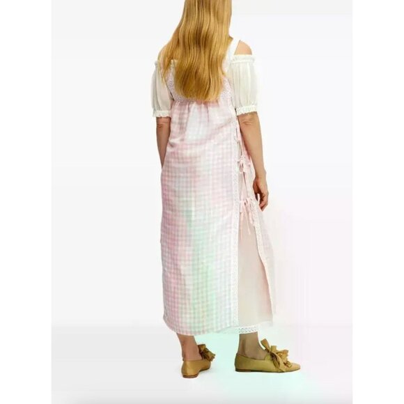 Sleeper Greta Layered Gingham Midi Dress Pink Vichy Womens Size Large - Picture 4 of 9